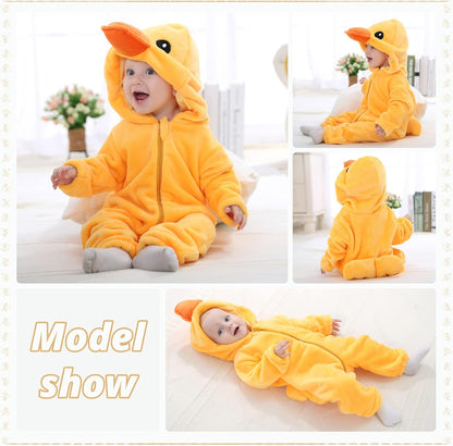 Unisex Baby Romper Winter and Autumn Flannel Jumpsuit Animal Cosplay Outfits Yellow-100Cm